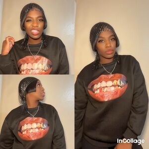 Black Graphic Lip Print Sweatshirt